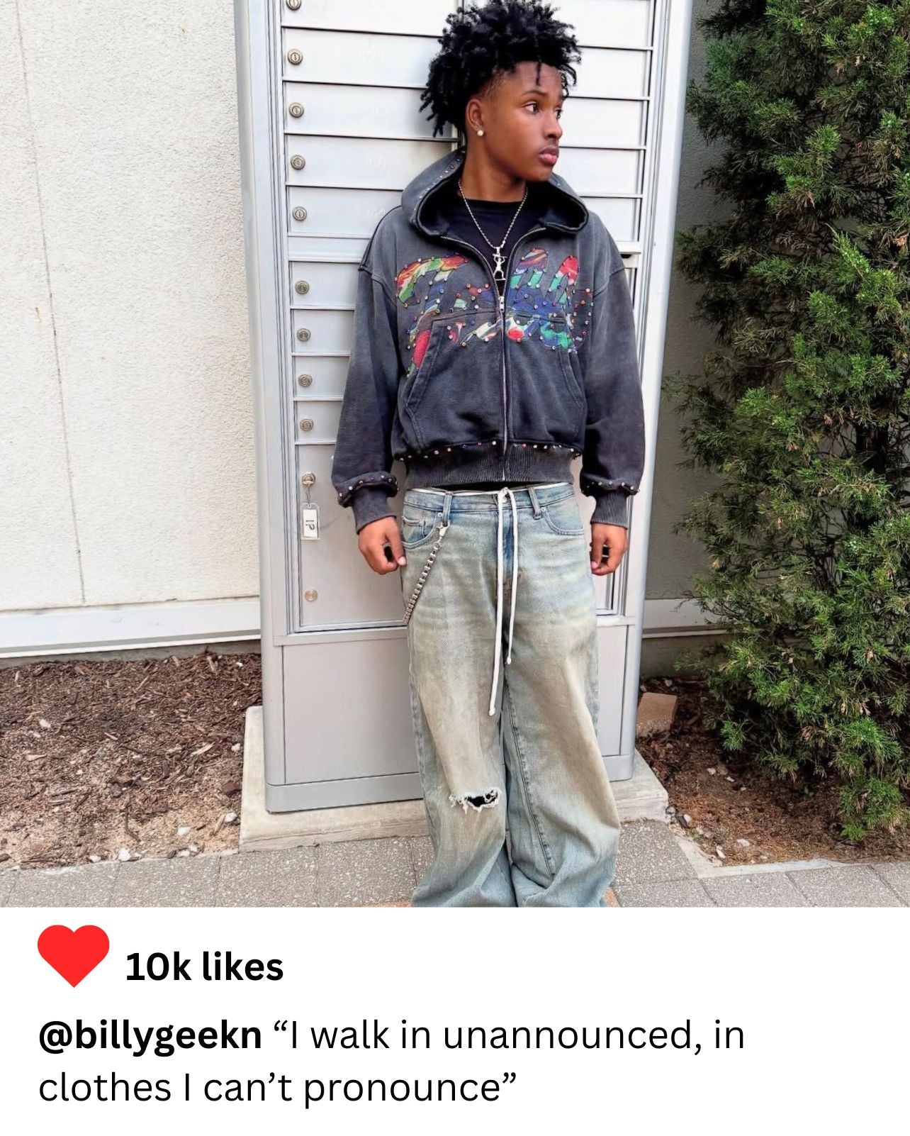 Instagram model in grey FABL3 hoodie from latest collection